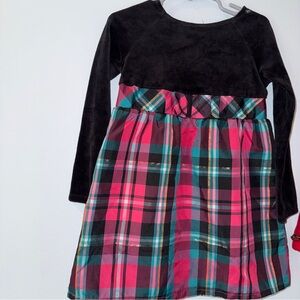 Vintage HealthTex Black Velvet Dress w/ Shimmery Colored Plaid Skirt, Size 5T